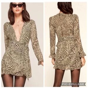 Reformation x House of Hackney Whitby Equus Tan Zebra Mini Wrap Dress Size S